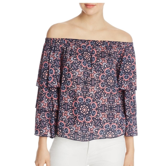 Ella Moss Printed Tiered Multicolored Top - Picture 1 of 8